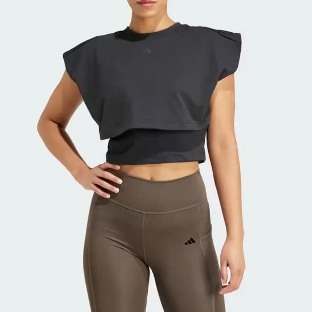 adidas POWER BOXY FRENCH TERRY 3-Stripes Tank Top Qadın Qara 2
