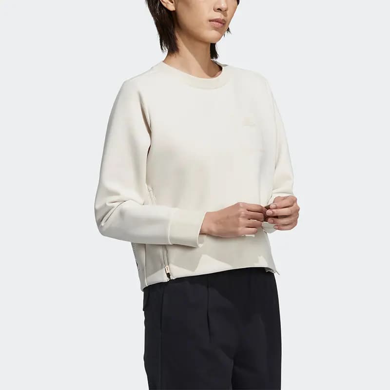 adidas Tech Sweat Side Zip Sports Casual Crew Neck Pullover Women's White 4