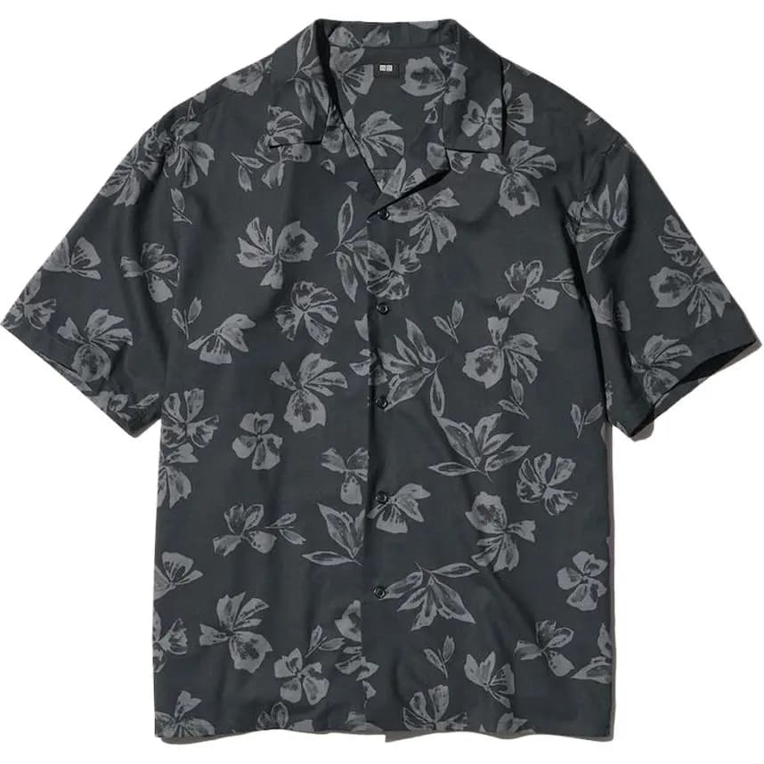 UNIQLO Çiçəkli Qısaqol Köynək Kişi Qara