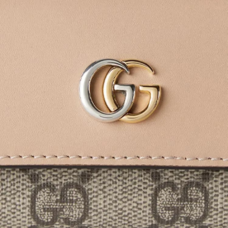 GUCCI GG Marmont Dəri Açar Qabı Qadın Bej/Ebony 5