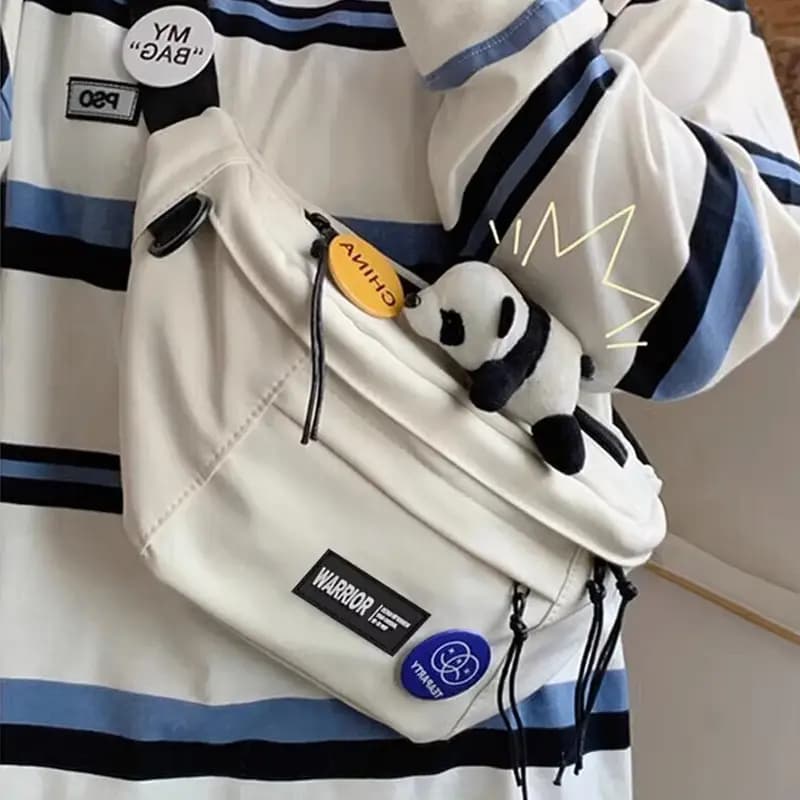 Warrior Polyamide Crossbody Çanta Unisex Qara Ağ 4
