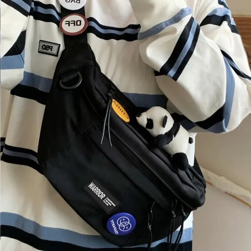 Warrior Polyamide Crossbody Çanta Unisex Qara Ağ 7