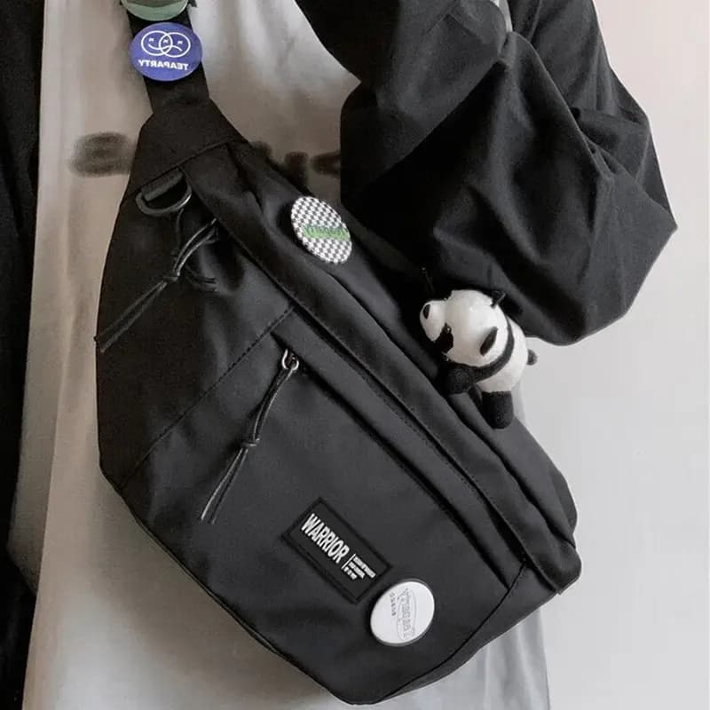 Warrior Polyamide Crossbody Çanta Unisex Qara Ağ 8