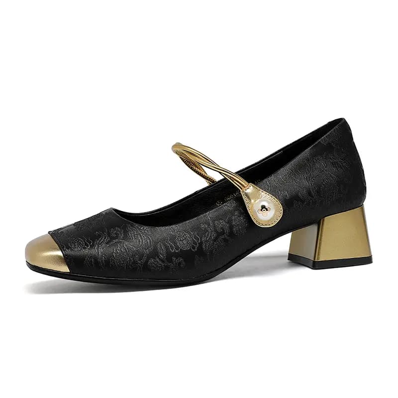 GOLDLION Chunky Heel Mary Jane Shoes 4cm Women's 7
