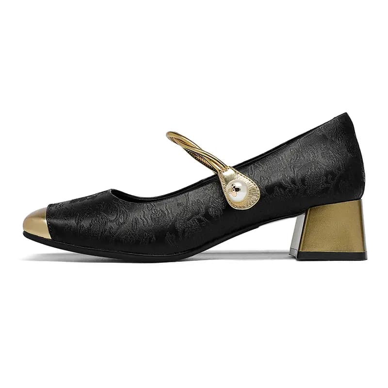 GOLDLION Chunky Heel Mary Jane Shoes 4cm Women's 6