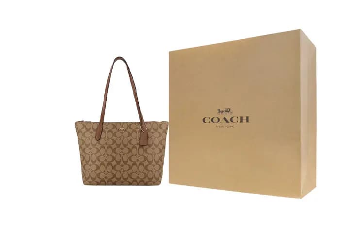 COACH Zip Top Tote Çanta Qadın Qəhvəyi Monogram 11