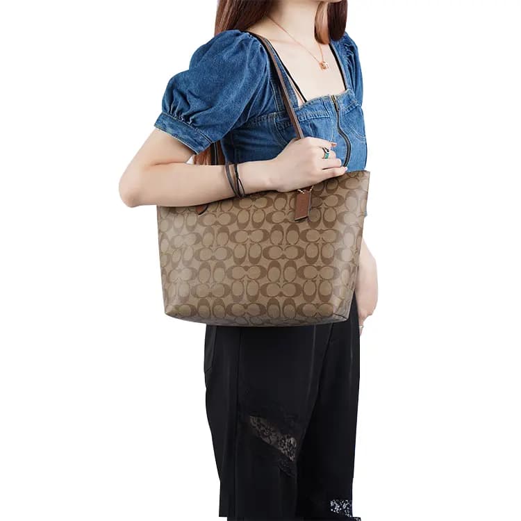 COACH Zip Top Tote Çanta Qadın Qəhvəyi Monogram 9