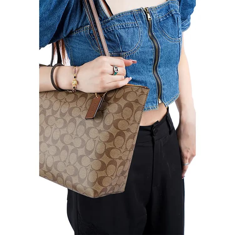 COACH Zip Top Tote Çanta Qadın Qəhvəyi Monogram 6