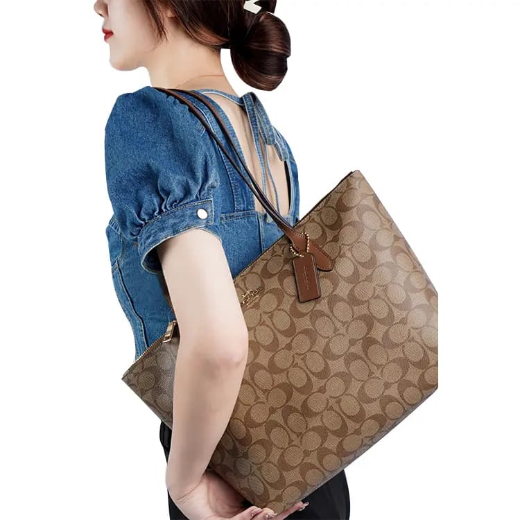 COACH Zip Top Tote Çanta Qadın Qəhvəyi Monogram 10