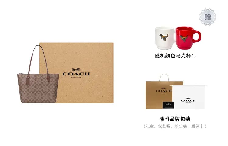 COACH Zip Top Tote Çanta Qadın Qəhvəyi Monogram 17