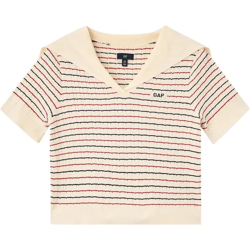 GAP Collar Letter Stripe Jacquard Pullover Short Sleeve Knit Top Women's