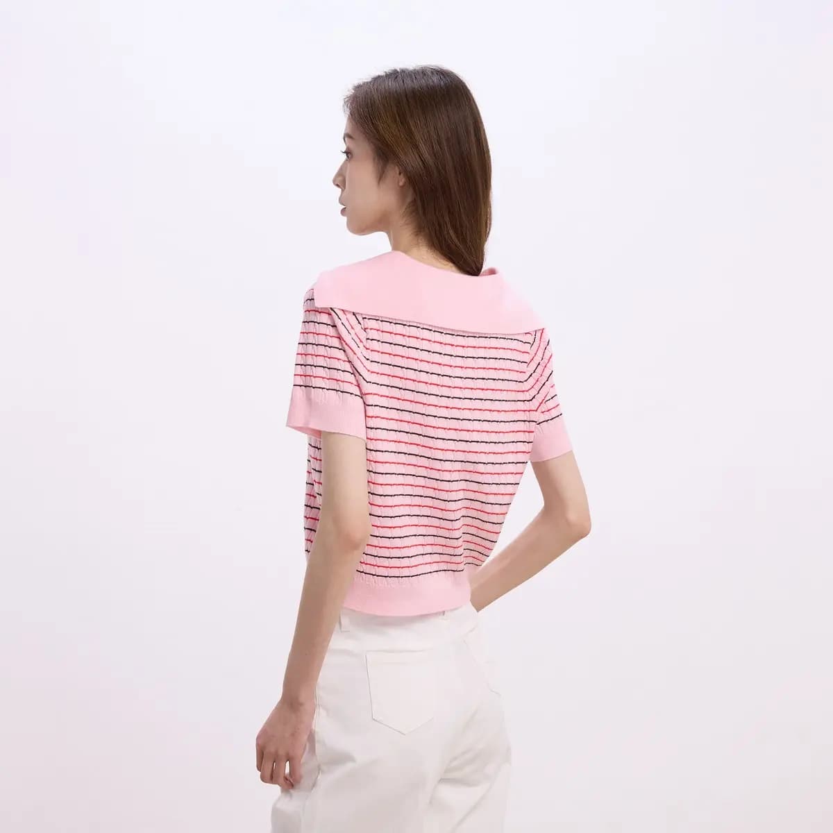 GAP Collar Letter Stripe Jacquard Pullover Short Sleeve Knit Top Women's 11