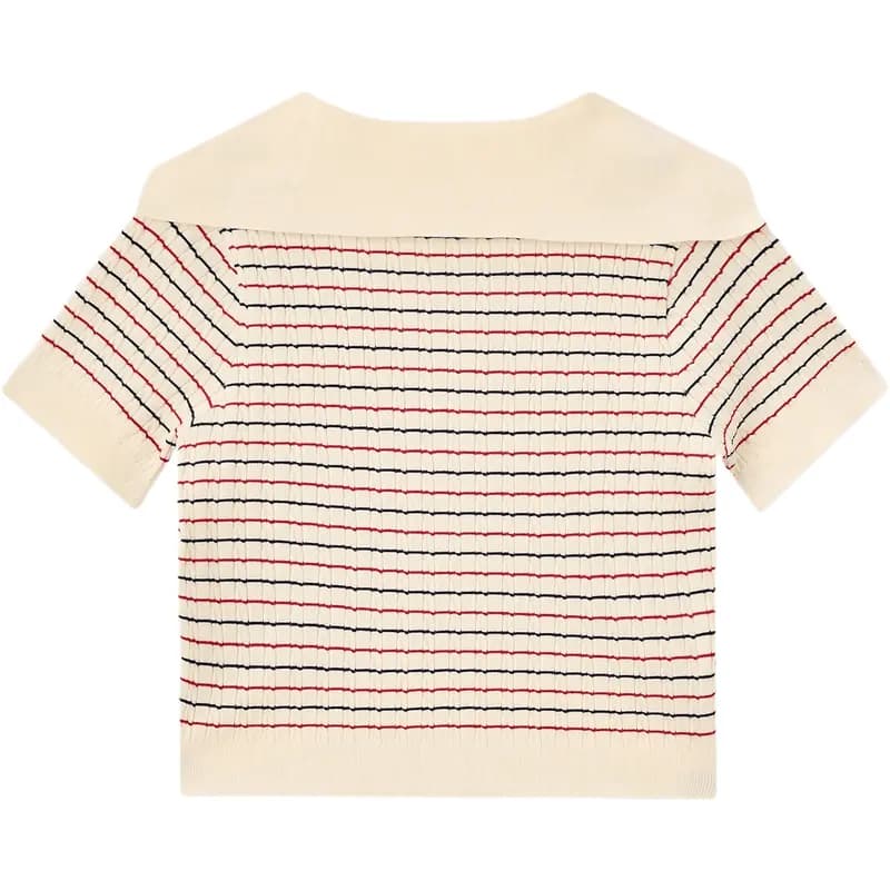 GAP Collar Letter Stripe Jacquard Pullover Short Sleeve Knit Top Women's 2