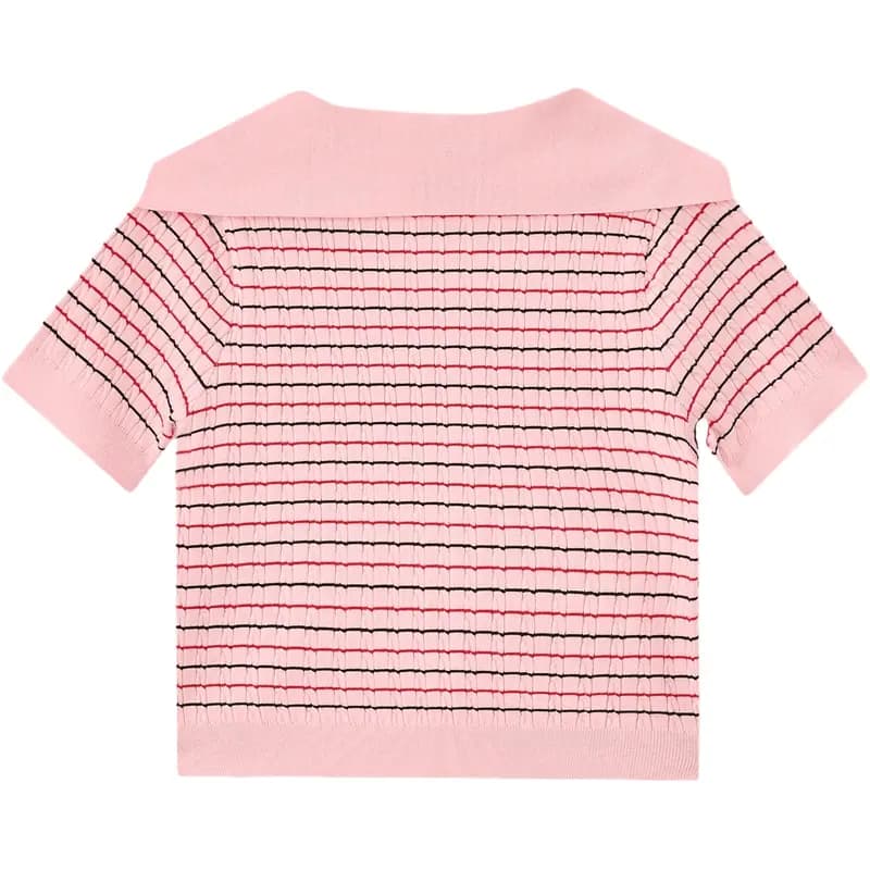 GAP Collar Letter Stripe Jacquard Pullover Short Sleeve Knit Top Women's 8