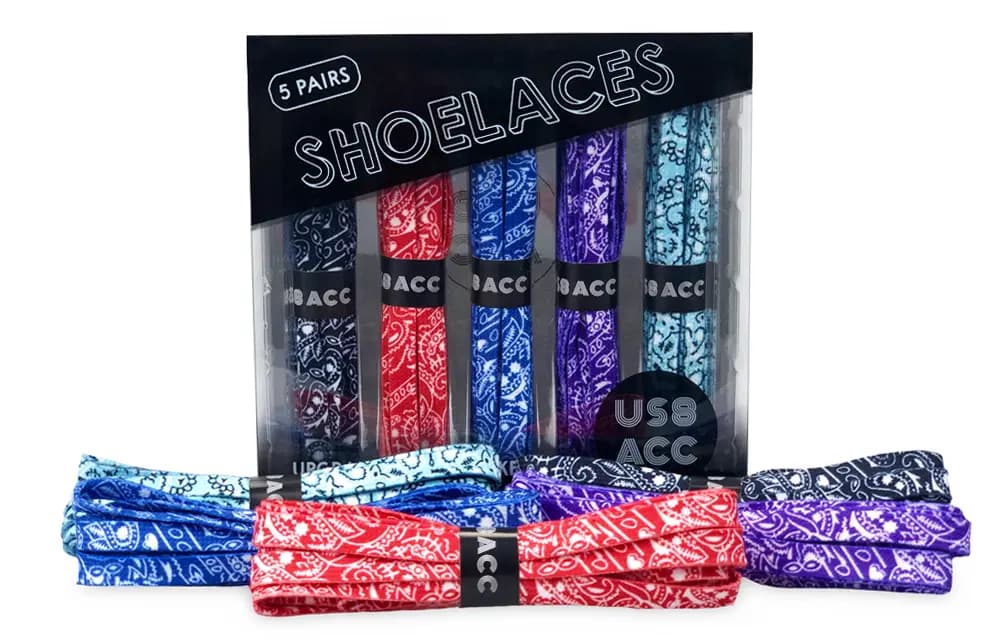 US8ACC Paisley Series 5-Pair Set Gift Box Set Trendy Universal Shoelaces Unisex Couple Set Red Blue Black Purple Sky Blue West Coast