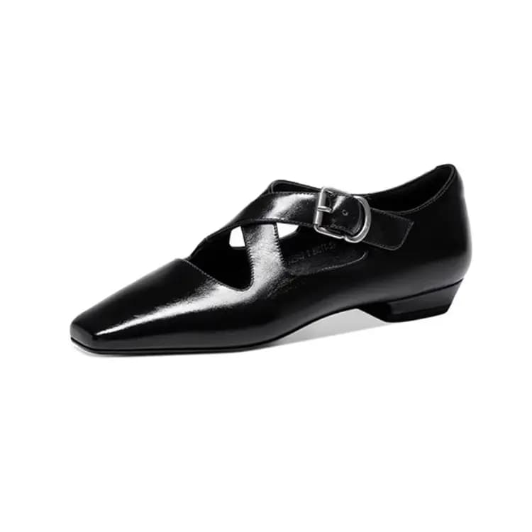 JESSICA SOPHIA Top Layer Cowhide Leather Fashion Versatile Chunky Heel Mary Jane Shoes Women's