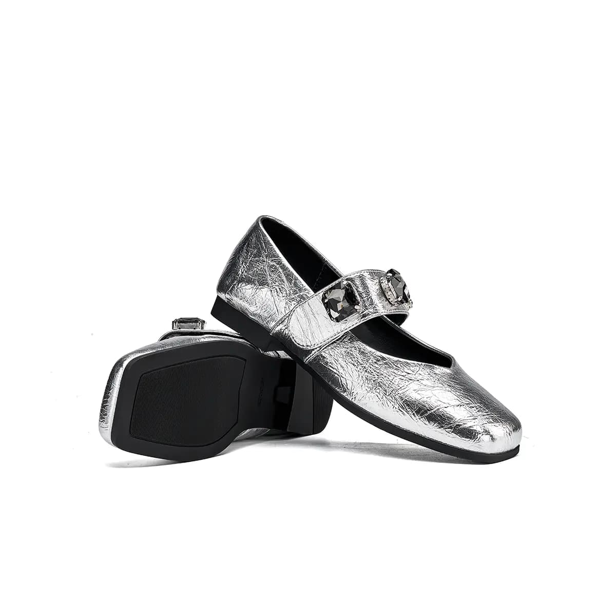 EBLAN Chanel-Style Versatile Lightweight Chunky Heel Mary Jane Shoes Women's Silver 5