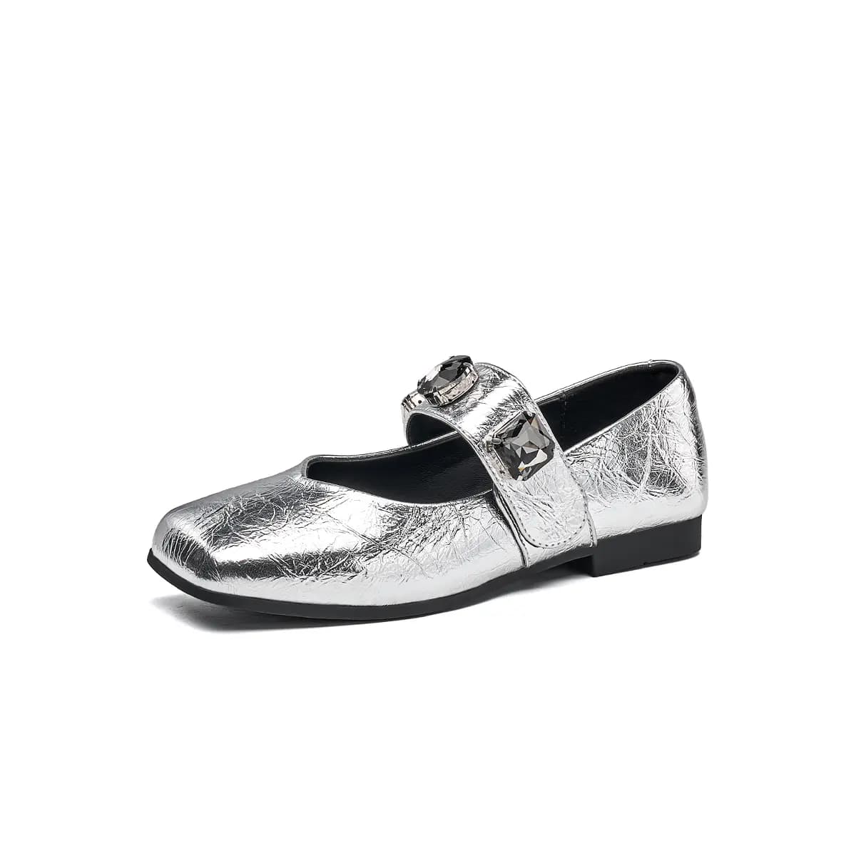 EBLAN Chanel-Style Versatile Lightweight Chunky Heel Mary Jane Shoes Women's Silver 2