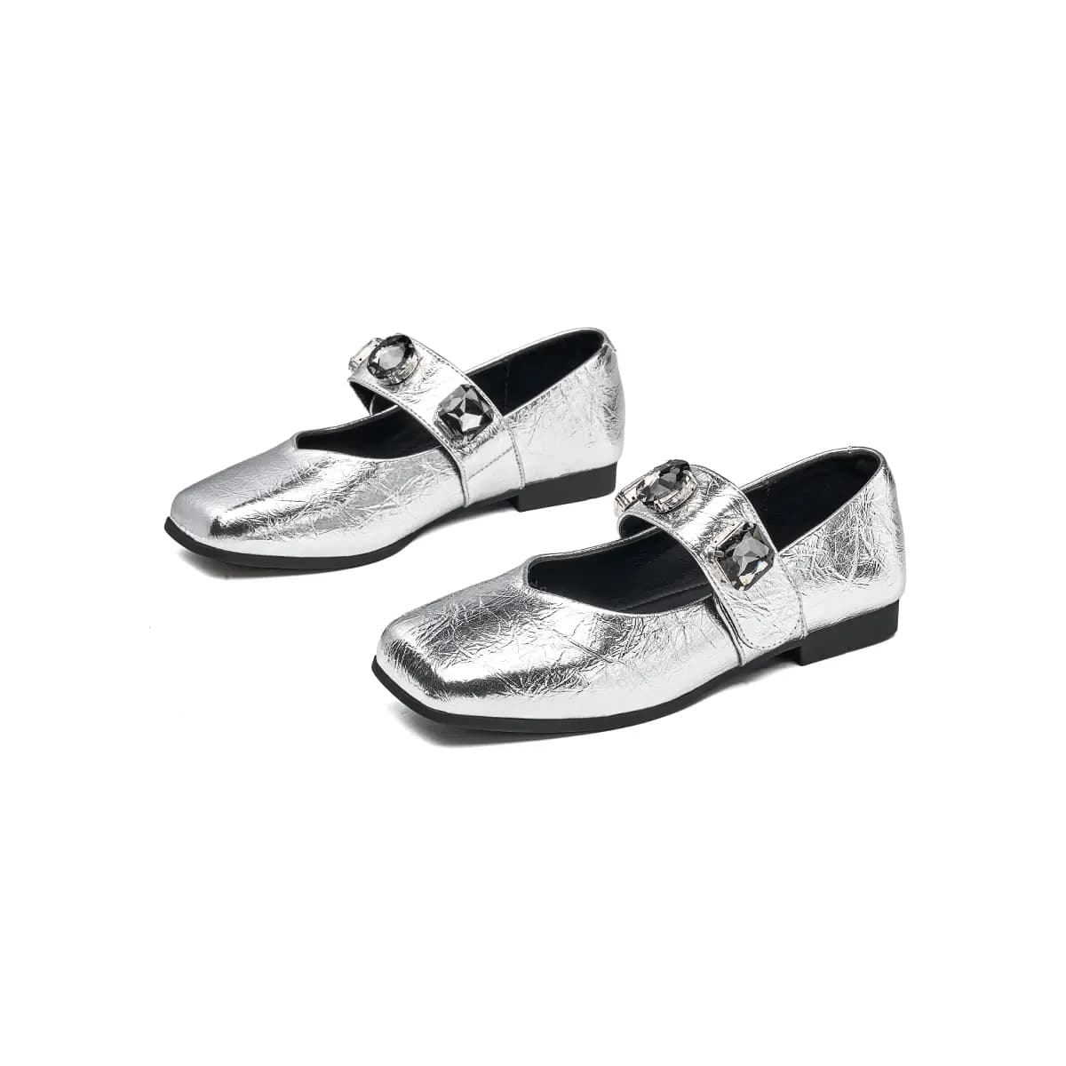EBLAN Chanel-Style Versatile Lightweight Chunky Heel Mary Jane Shoes Women's Silver 3