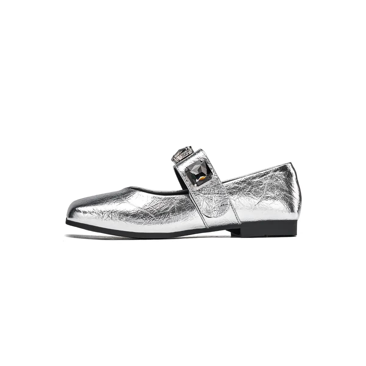 EBLAN Chanel-Style Versatile Lightweight Chunky Heel Mary Jane Shoes Women's Silver