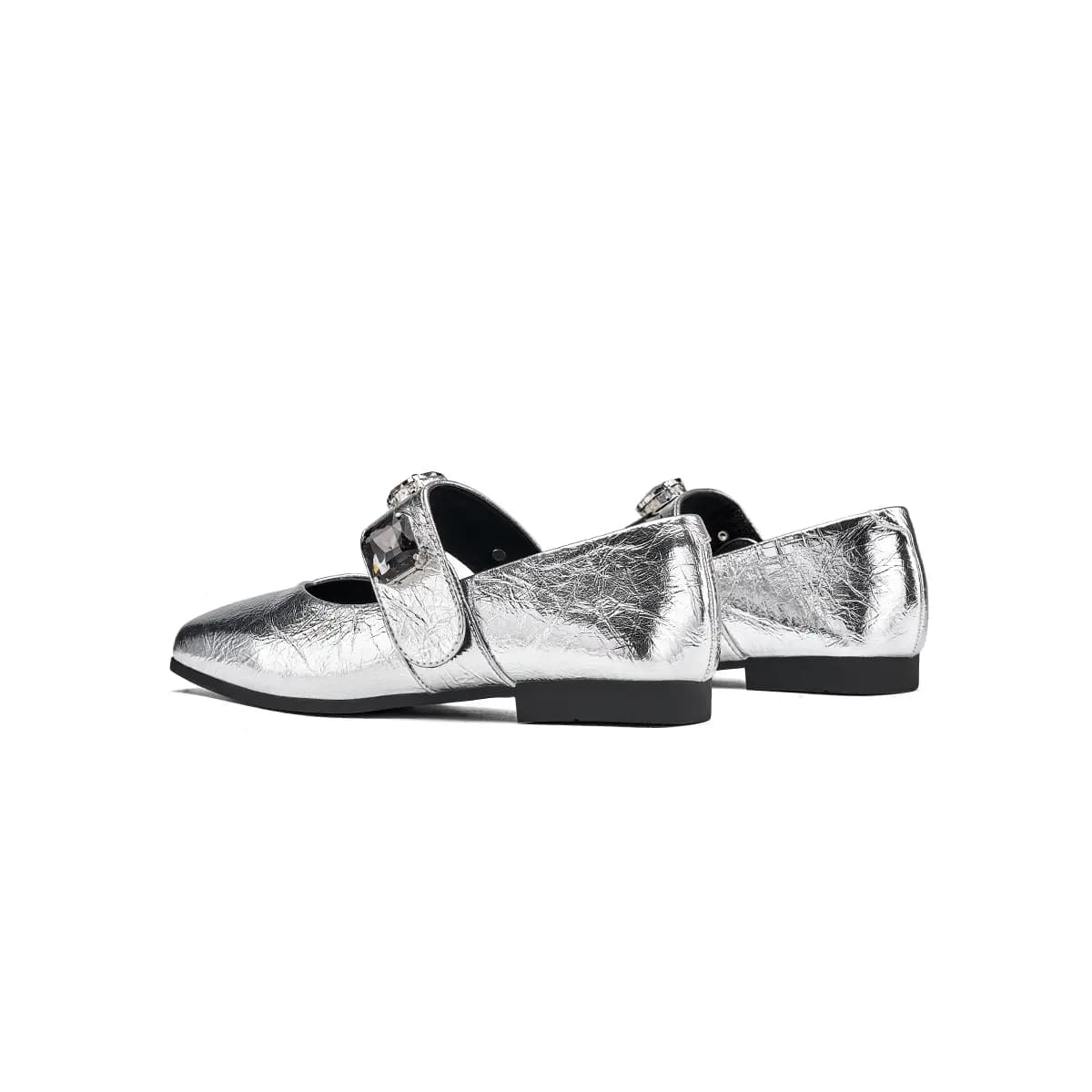 EBLAN Chanel-Style Versatile Lightweight Chunky Heel Mary Jane Shoes Women's Silver 4