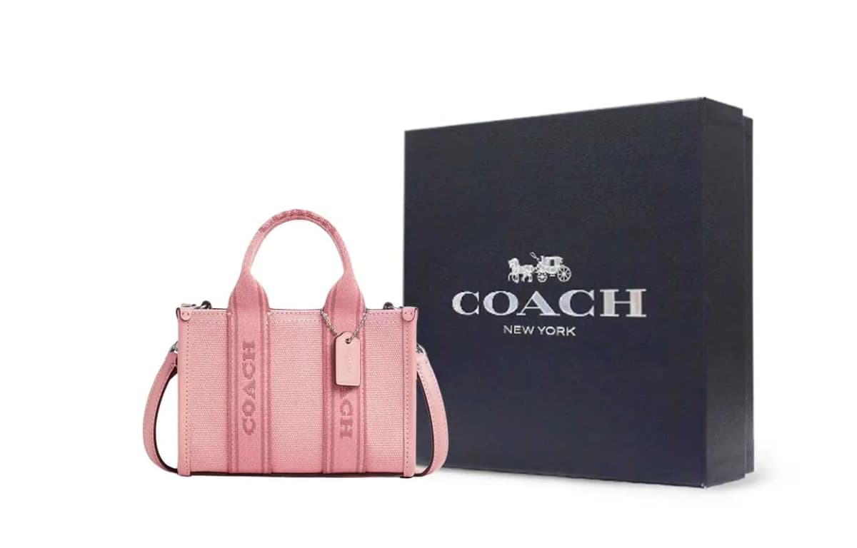 COACH Smith 16 Logo Canvas & Pebble Leather Tote Bag Shopping Bag Crossbody Shoulder Bag Mini Women's Silver/Light Blush 7