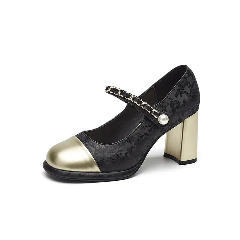 DAPHNE Mary Jane Shoes Women's Black/Champagne 2