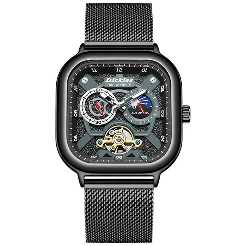 Dickies Sun Moon Stars Wrist Watch Mechanical Movement Steel Strap Black Dial Unisex Box Limited Edition