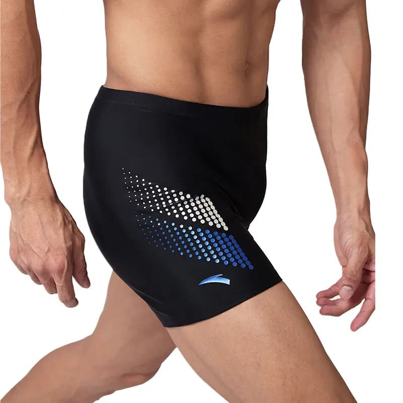 Anta Color-Block Simple Slim Fit Square Cut Swim Trunks Men's Black 2