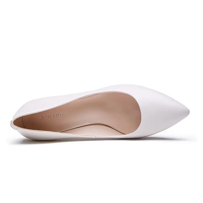 AOKANG Cowhide Leather Fashion Simple Stiletto Heels Women's Off-White 3