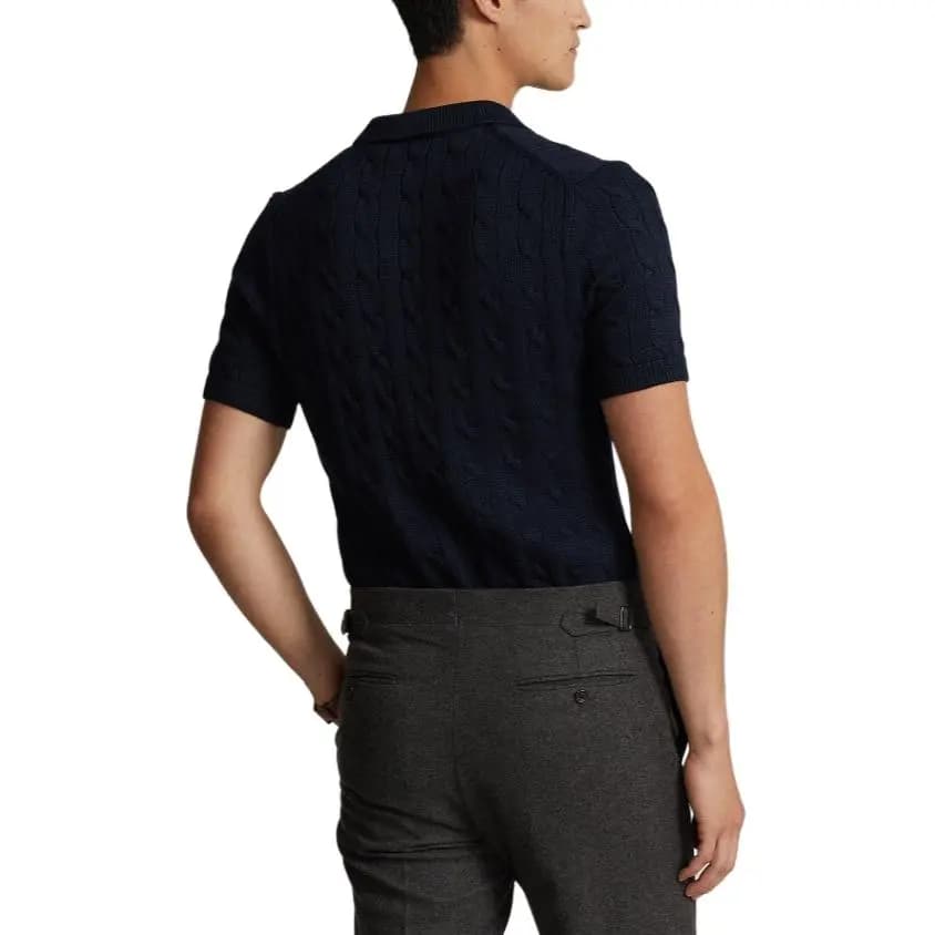 Polo Ralph Lauren Solid Color Pony Embroidered Cable Knit Short Sleeve Polo Shirt Men's Black 4