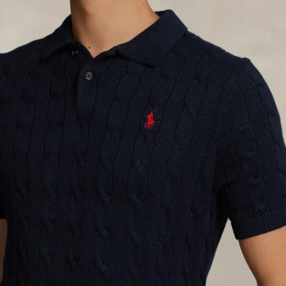 Polo Ralph Lauren Solid Color Pony Embroidered Cable Knit Short Sleeve Polo Shirt Men's Black 5