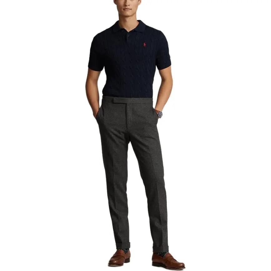 Polo Ralph Lauren Solid Color Pony Embroidered Cable Knit Short Sleeve Polo Shirt Men's Black 2