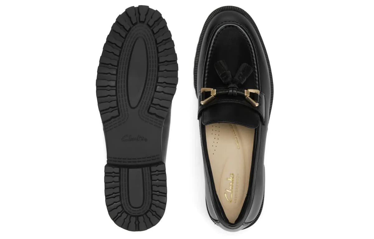 Clarks Calf Leather British Style Fashion Versatile Loafers Women's Black 3