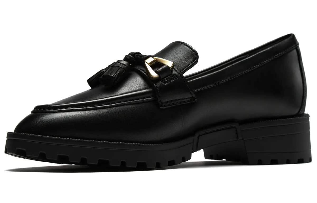 Clarks Calf Leather British Style Fashion Versatile Loafers Women's Black 2