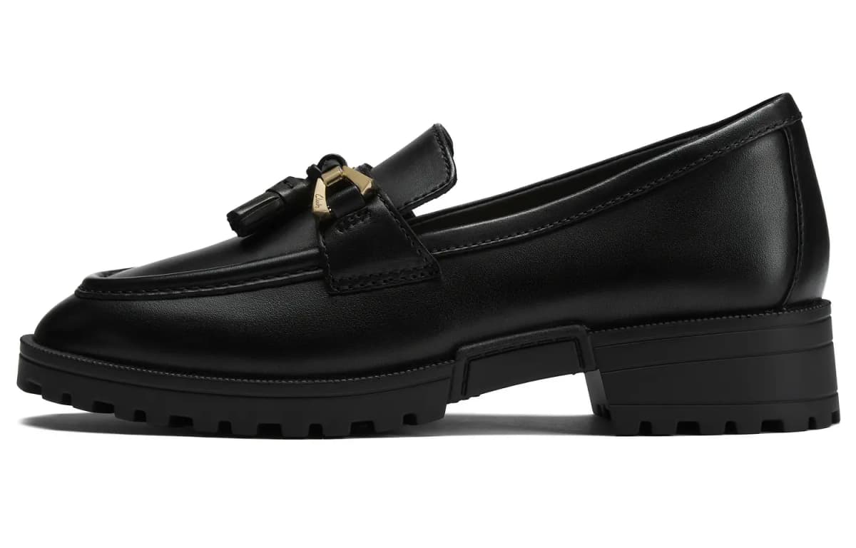 Clarks Calf Leather British Style Fashion Versatile Loafers Women's Black
