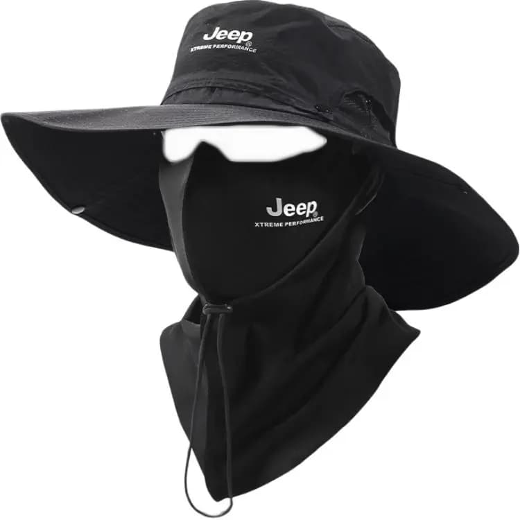 Jeep UV-Protective Outdoor Fishing Hiking Hat with Ice Silk Face Mask Set Nylon Sun Hat Unisex 2