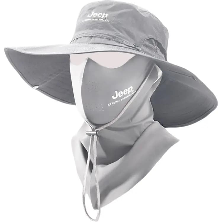 Jeep UV-Protective Outdoor Fishing Hiking Hat with Ice Silk Face Mask Set Nylon Sun Hat Unisex 4