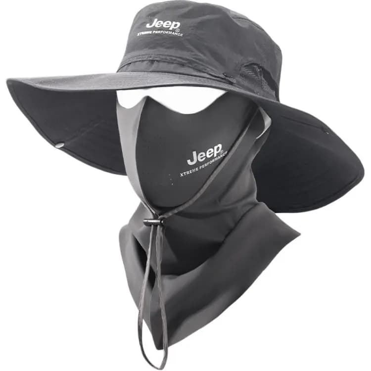 Jeep UV-Protective Outdoor Fishing Hiking Hat with Ice Silk Face Mask Set Nylon Sun Hat Unisex 3