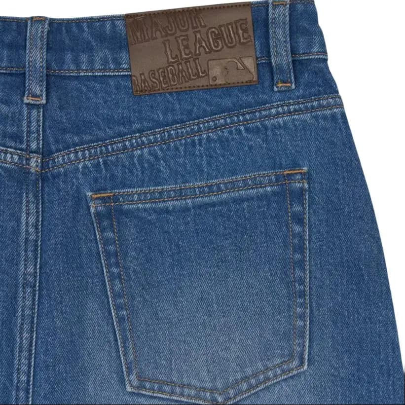 MLB New York Yankees Embroidery A-Line Denim Skirt Qadın Mavi 5