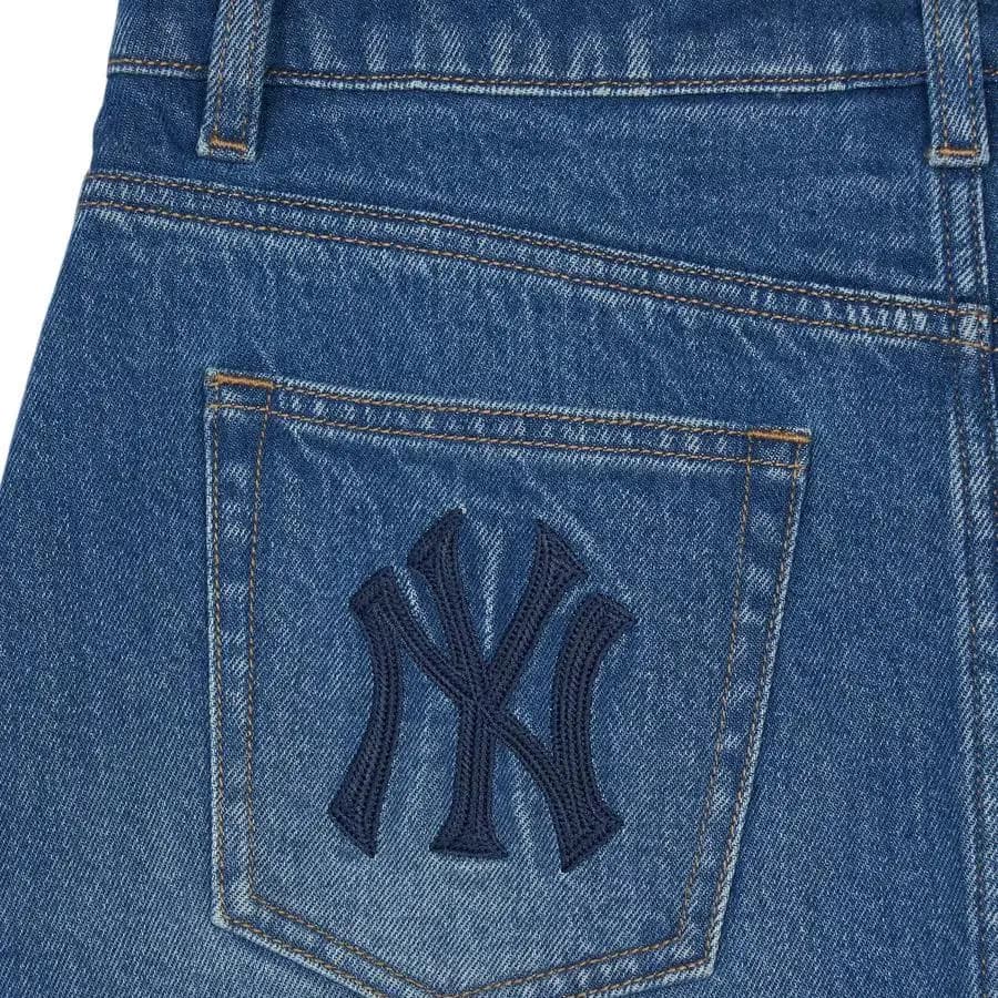 MLB New York Yankees Embroidery A-Line Denim Skirt Qadın Mavi 3