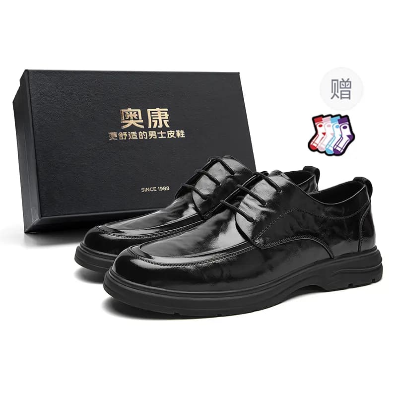 AOKANG Calf Leather Wear-Resistant Slip-Resistant Breathable British Versatile Casual Dress Shoes Men's Black