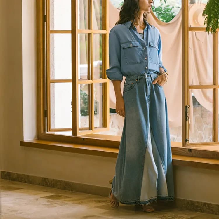 Levi's SS24 Denim Maxi Ətək Qadın Mavi 3