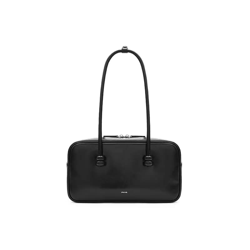 MUVA Cow Leather Shoulder Bag Women's Burnt Tea Brown/Twilight Black/Ecru/Party Red 4