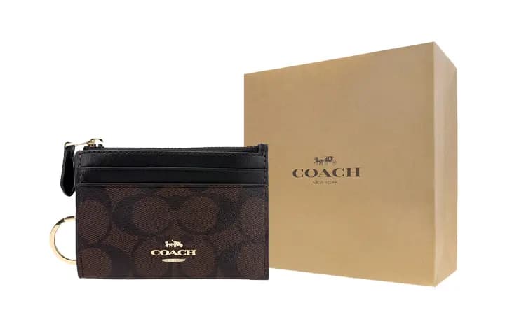 COACH Mini Id Skinny Coated Canvas With Smooth Leather ID Holder Key Pouches Card Holders Mini Women's Dark Brown 5
