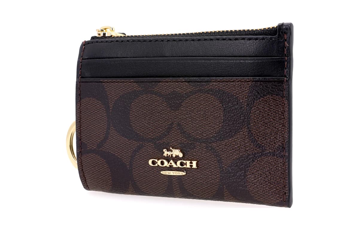 COACH Mini Id Skinny Coated Canvas With Smooth Leather ID Holder Key Pouches Card Holders Mini Women's Dark Brown 2