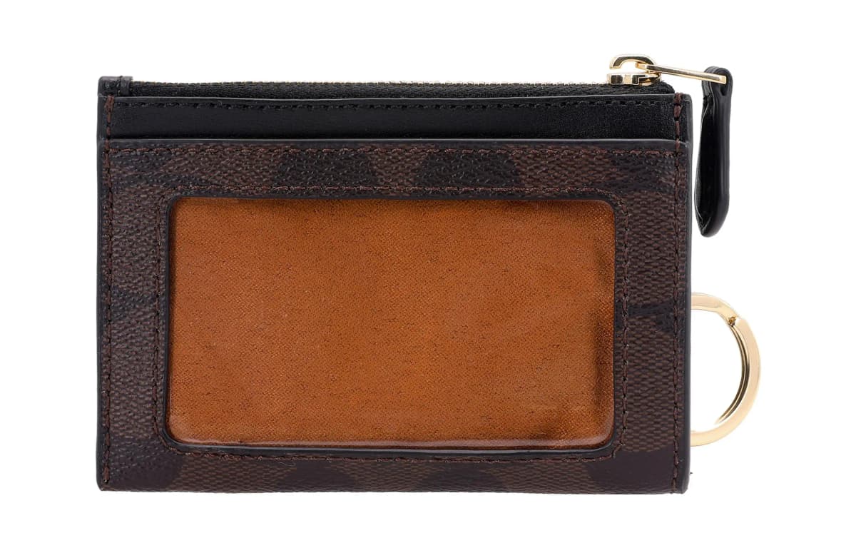 COACH Mini Id Skinny Coated Canvas With Smooth Leather ID Holder Key Pouches Card Holders Mini Women's Dark Brown 3