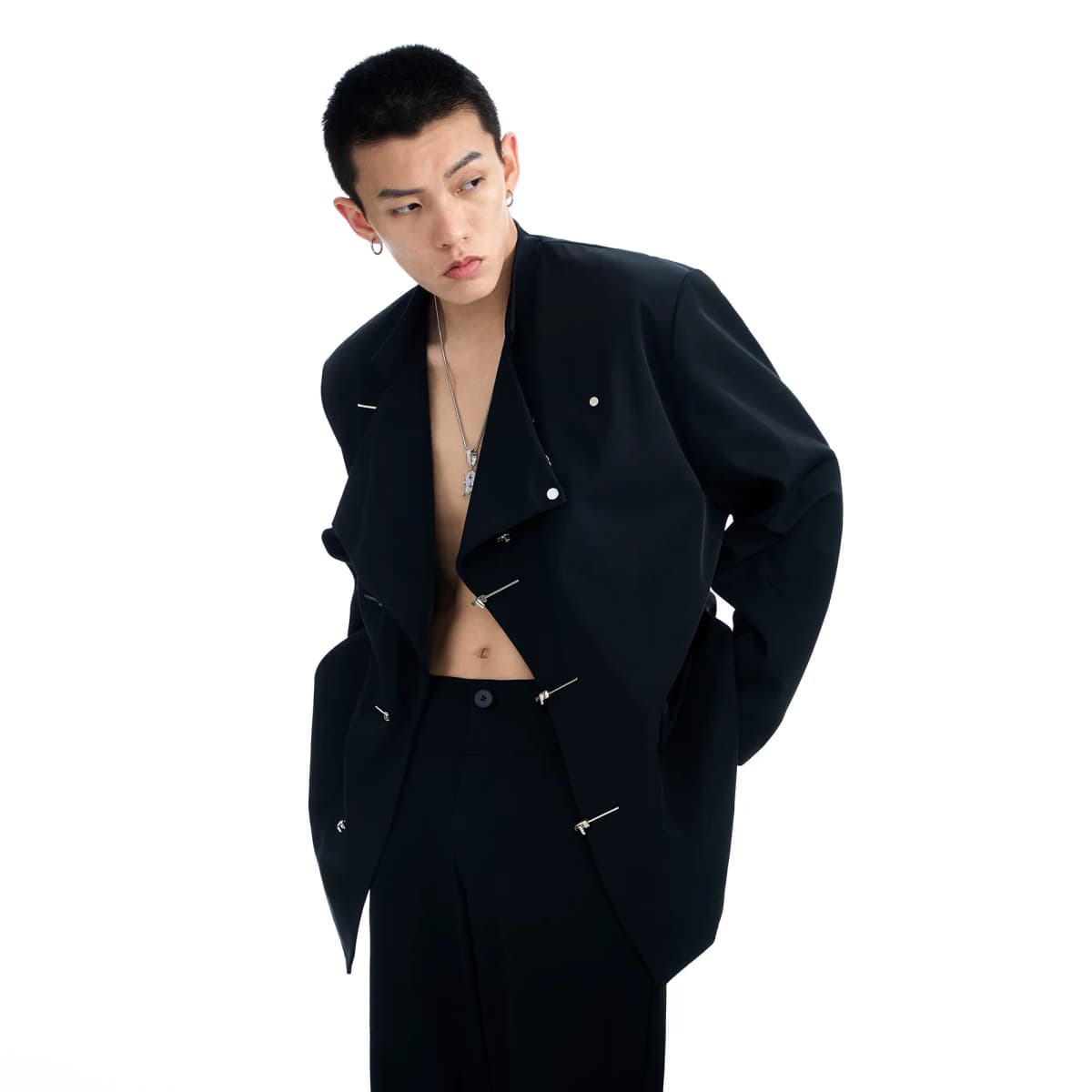 BJHG Deconstruction Asymmetric Frog Button Jacket Unisex 3