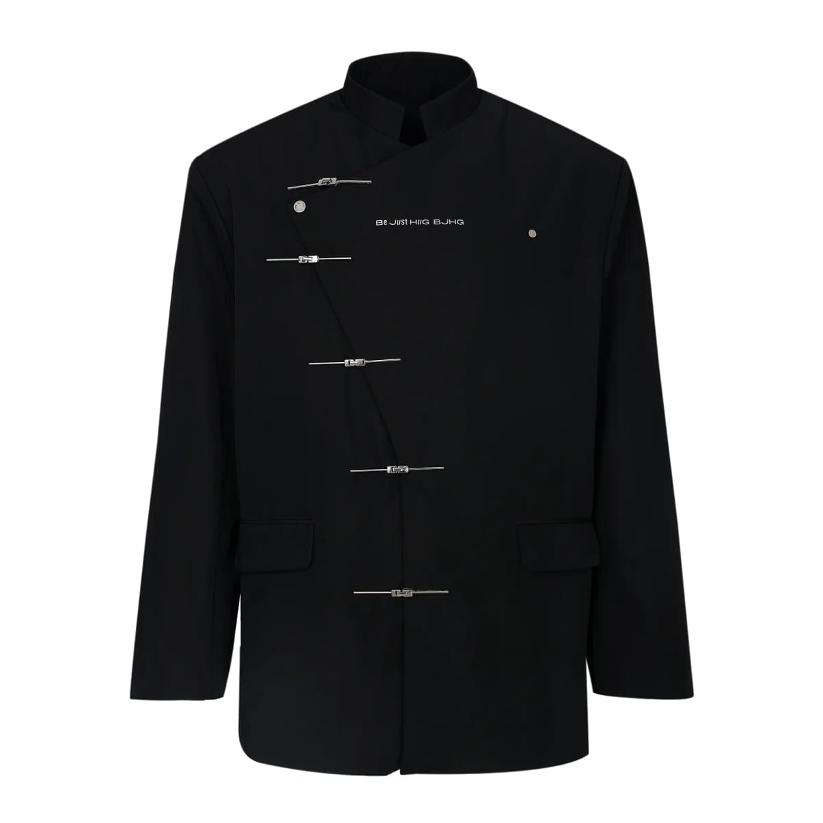 BJHG New Chinese Deconstruction Asymmetric Frog Button Design Stand Collar Jacket Blazer Unisex