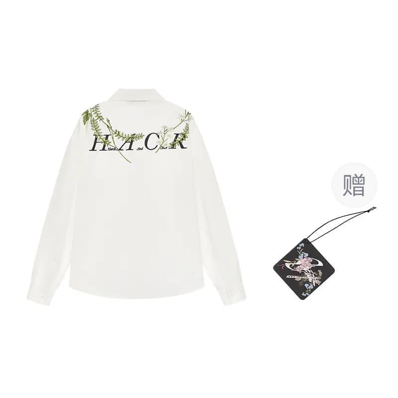 HARSH AND CRUEL Unisex White New Chinese Style Notch Collar Ivy Floral Embroidery Long Sleeve Shirt 2